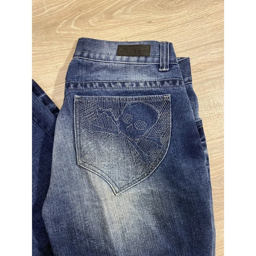 Vintage G TTON Skull Embroidered Mens Jeans Sz 34 X 30 Skate Goth Skinny Fit
